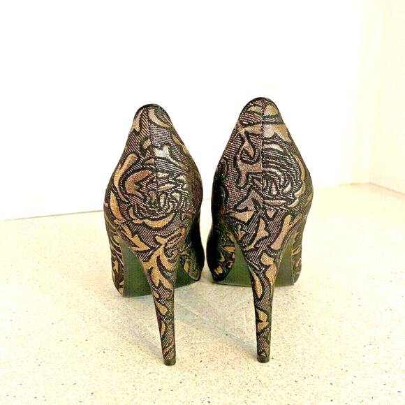 Nine West High Heel Platform Pumps Black & Gold 7M - Picture 3 of 7
